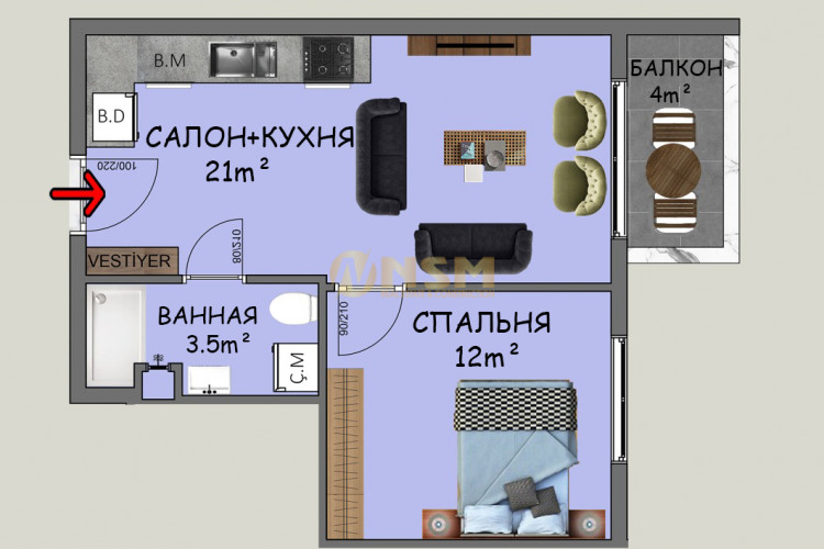 Квартира 1+1 в Алании, Турция | PTE-39812