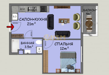 Квартира 1+1 в Алании, Турция | PTE-39812