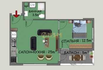 Квартира 1+1 в Алании, Турция | PTE-39812
