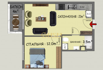 Квартира 1+1 в Алании, Турция | PTE-39812