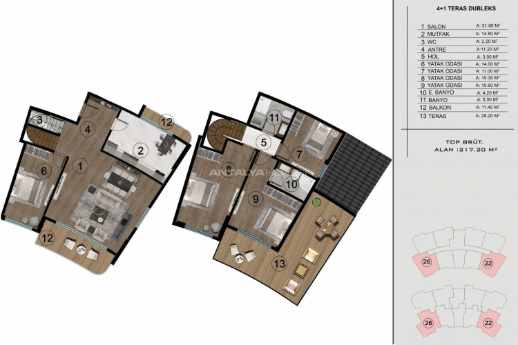 Пентхаус 1+1 в Башискеле, Турция | STE-46787