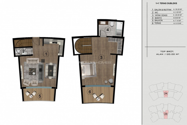 Пентхаус 1+1 в Башискеле, Турция | STE-46787