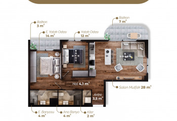 Квартира 2+1 в Измире, Турция | SBB-53670