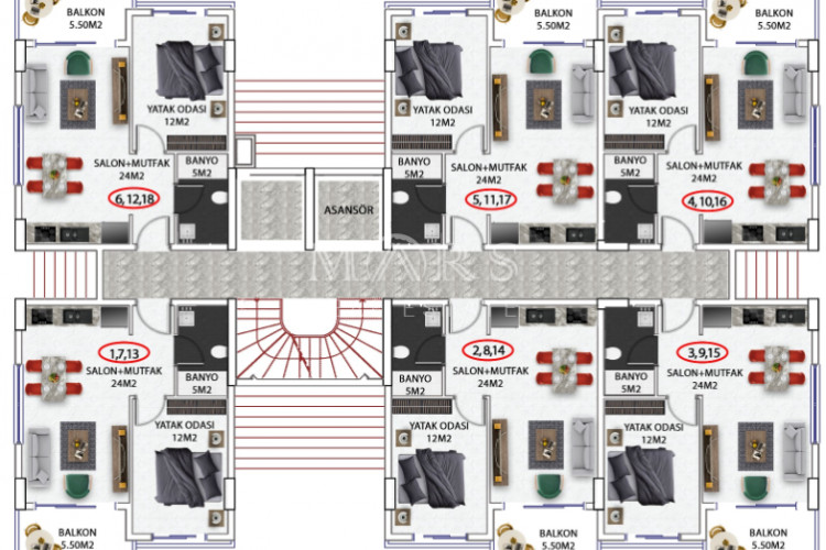 Квартира 1+1 в Алании, Турция | PKK-55518