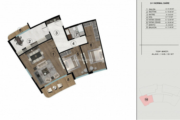 Пентхаус 2+1 в Башискеле, Турция | PBB-56431