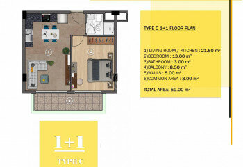 Квартира 1+1 в Алании, Турция | PBB-57610