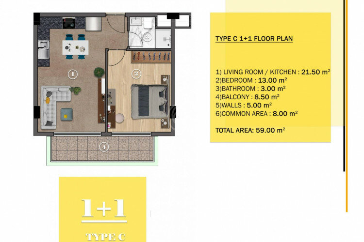 Квартира 3+1 в Алании, Турция | PTE-57612