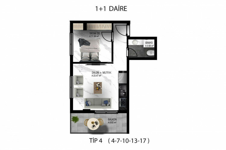 Квартира 1+1 в Алании, Турция | SBB-57877