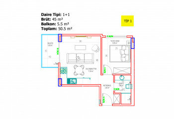 Квартира 2+1 в Алании, Турция | PTE-65624