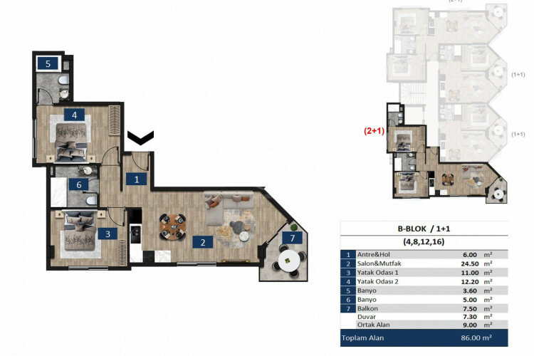 Квартира 2+1 в Алании, Турция | STE-59170