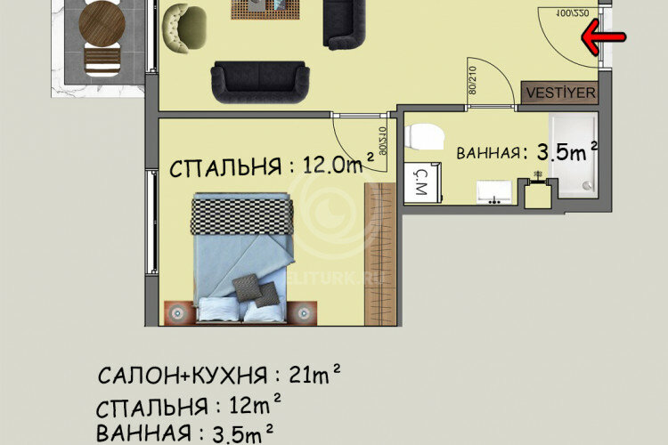 Квартира 2+1 в Алании, Турция | STE-59300