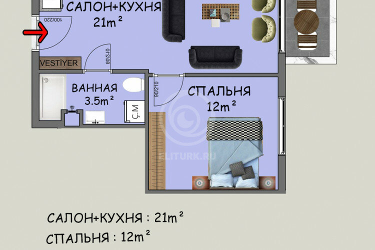 Квартира 2+1 в Алании, Турция | STE-59300