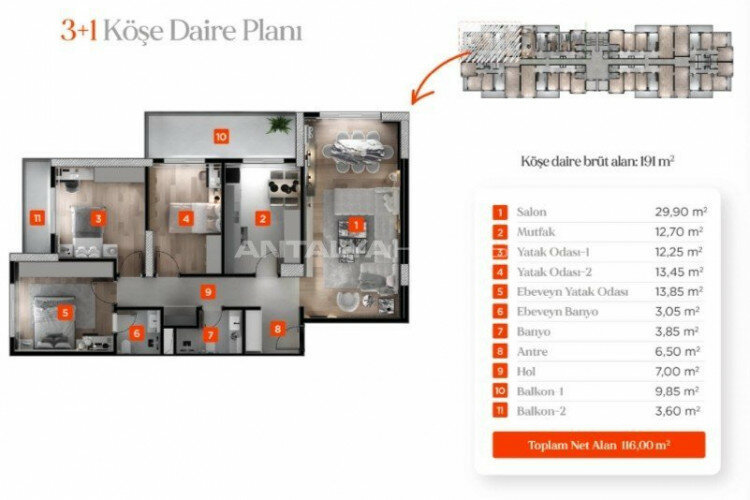 Квартира 3+1 в Бурсе, Турция | PKK-61534