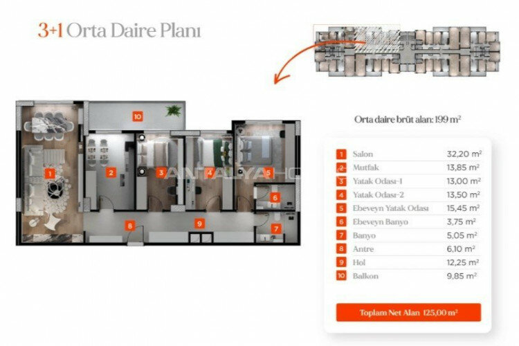 Квартира 3+1 в Бурсе, Турция | PKK-61534