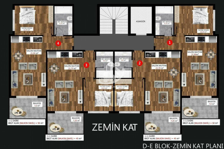 Квартира 1+1 в Каргыджаке, Алания, Турция | PTE-61744