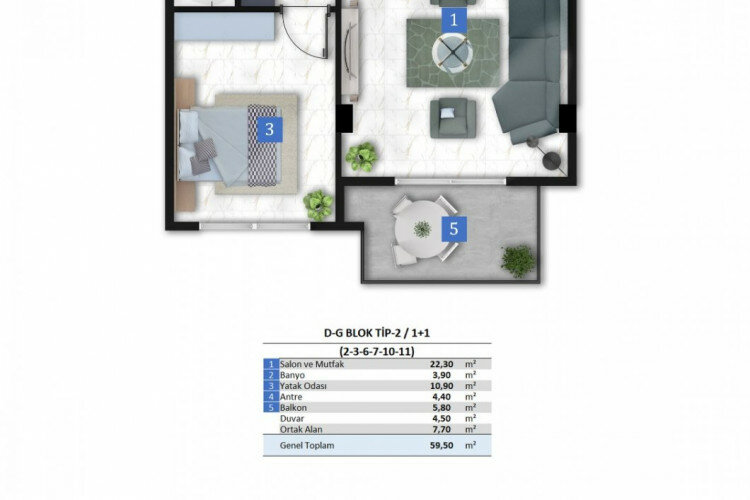 Квартира 1+1 в Каргыджаке, Алания, Турция | PBB-63339