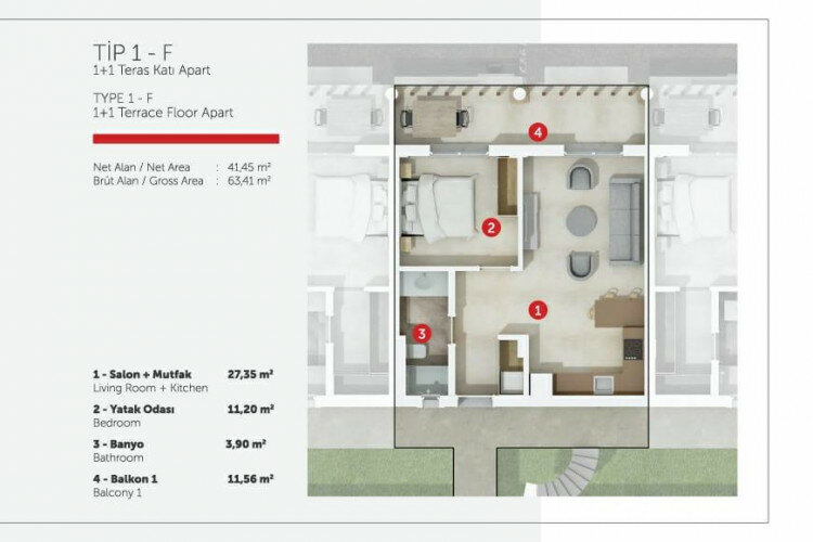 Квартира 1+1 в Бодруме, Турция | PTE-63878