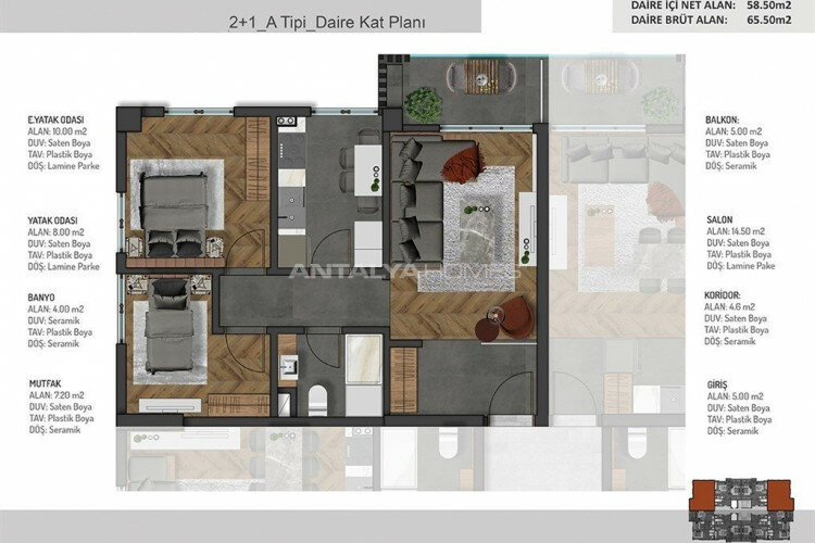 Квартира 2+1 в Бурсе, Турция | STE-64656