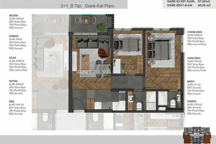 Квартира 2+1 в Бурсе, Турция | STE-64656