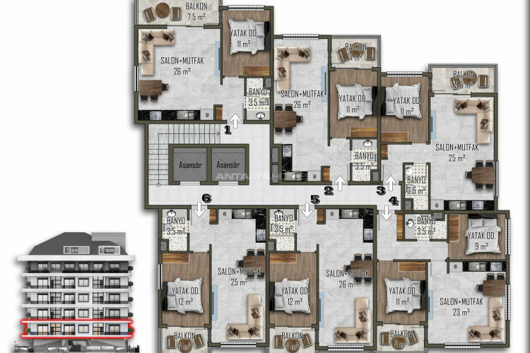 Пентхаус 2+1 в Алании, Турция | PTE-64916