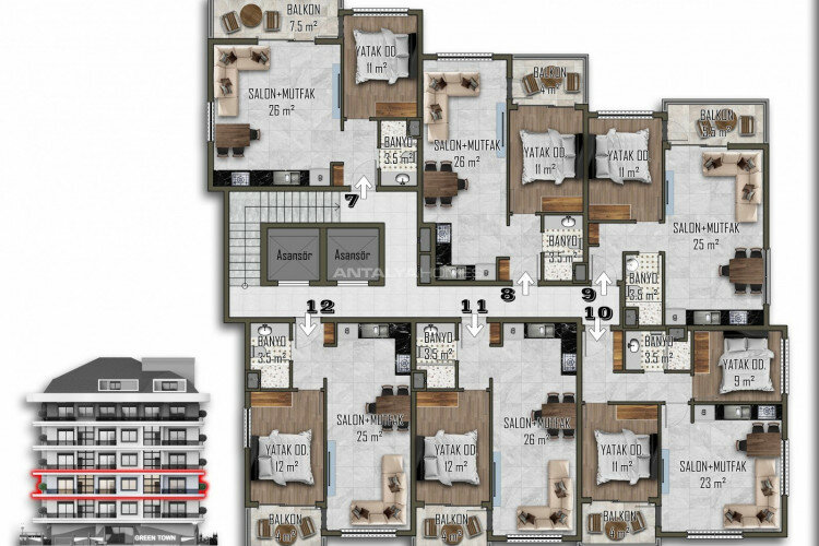 Пентхаус 2+1 в Алании, Турция | PTE-64916