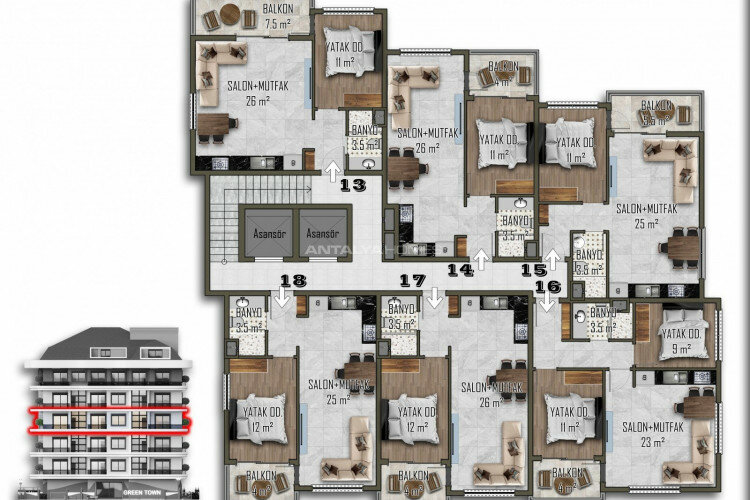 Пентхаус 2+1 в Алании, Турция | PTE-64916