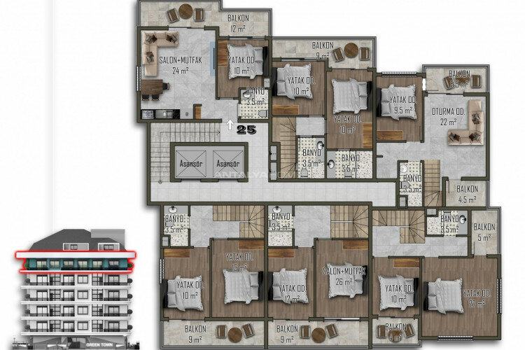 Пентхаус 2+1 в Алании, Турция | PTE-64916