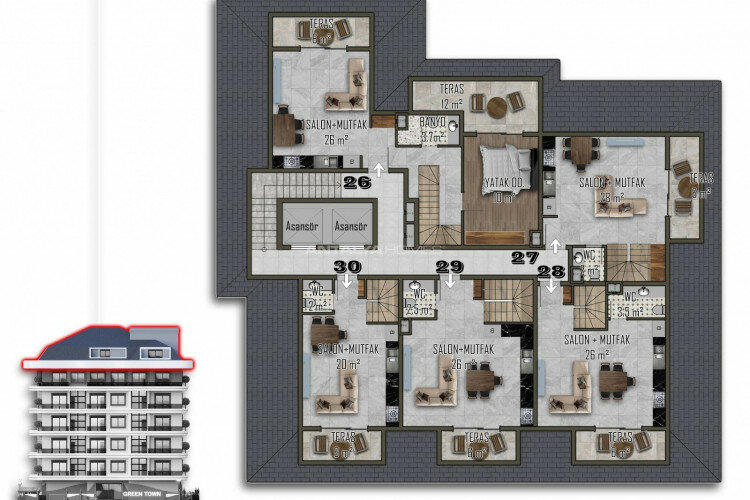 Пентхаус 2+1 в Алании, Турция | PTE-64916