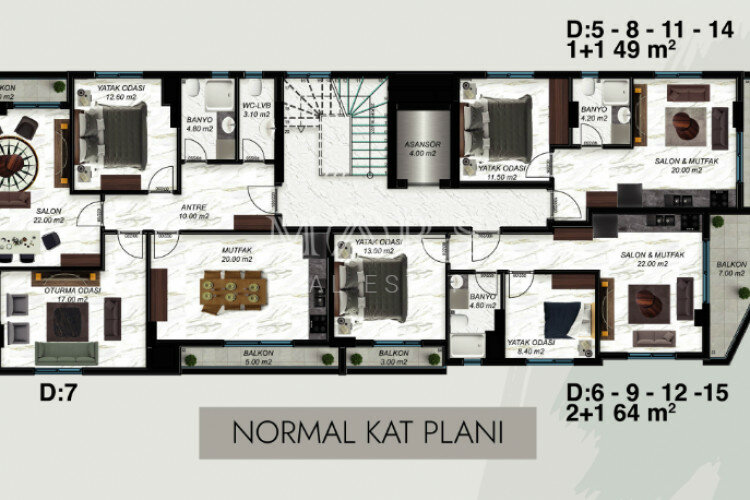 Квартира 2+1 в Алании, Турция | PTE-65281