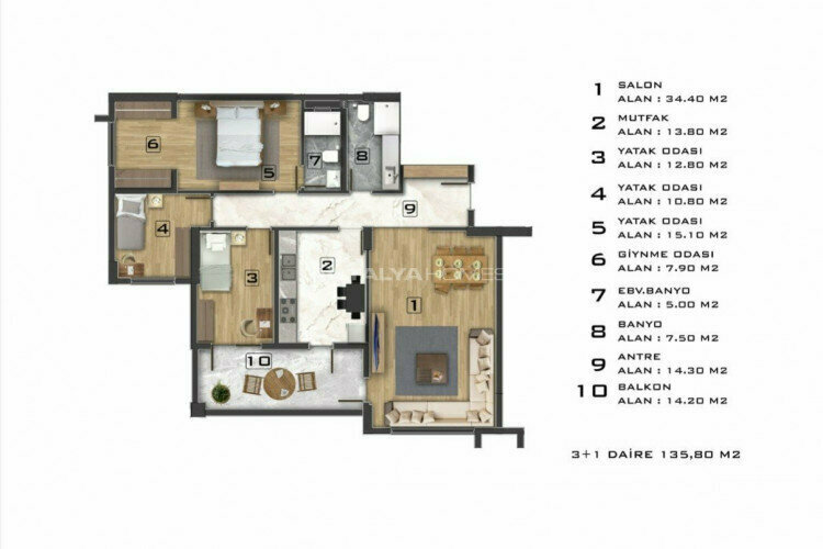 Квартира 3+1 в Бурсе, Турция | STE-46881