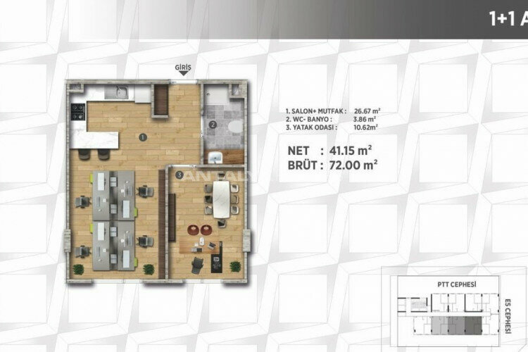 Квартира 1+1 в Стамбуле, Турция | PTE-46735