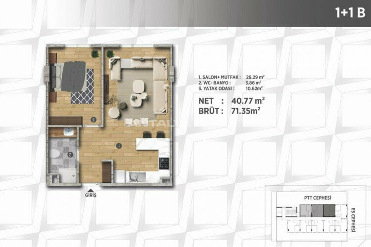 Квартира 1+1 в Стамбуле, Турция | PTE-46735