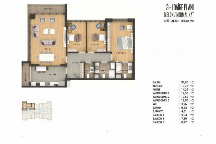 Квартира 3+1 в Стамбуле, Турция | PKK-46652