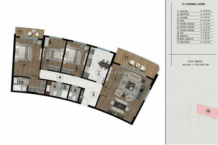 Квартира 3+1 в Коджаэле, Турция | PTE-46788