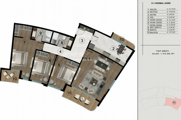 Квартира 3+1 в Коджаэле, Турция | PTE-46788