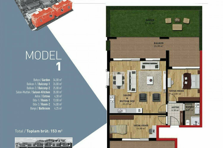 Квартира 3+1 в Бурсе, Турция | PKK-46923