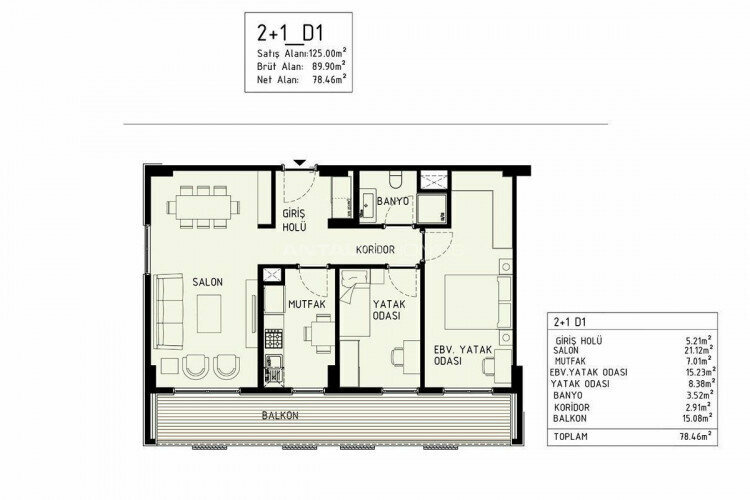 Квартира 2+1 в Кепезе, Анталия, Турция | PBB-44852