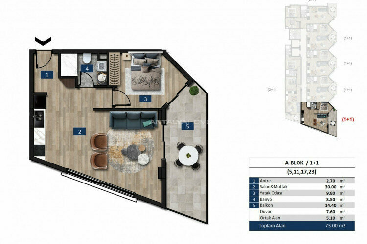 Квартира 2+1 в Анталии, Турция | PTE-45206