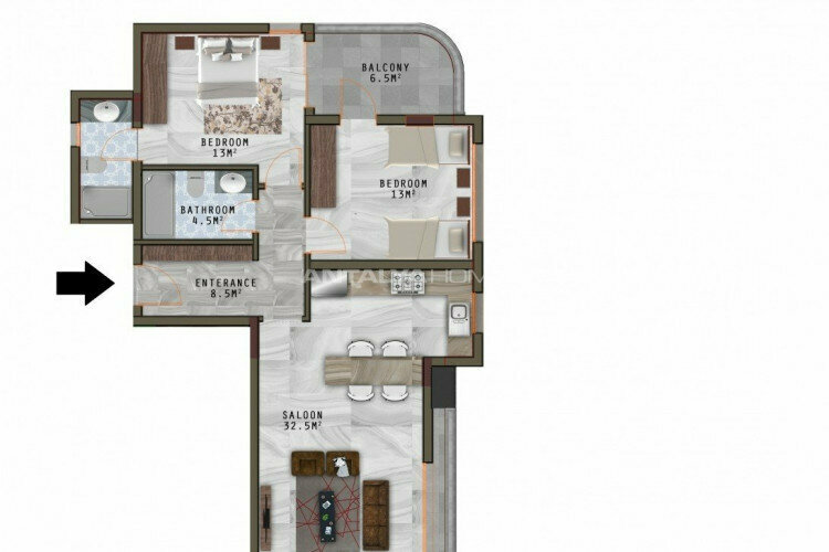 Квартира 2+1 в Анталии, Турция | STE-45251