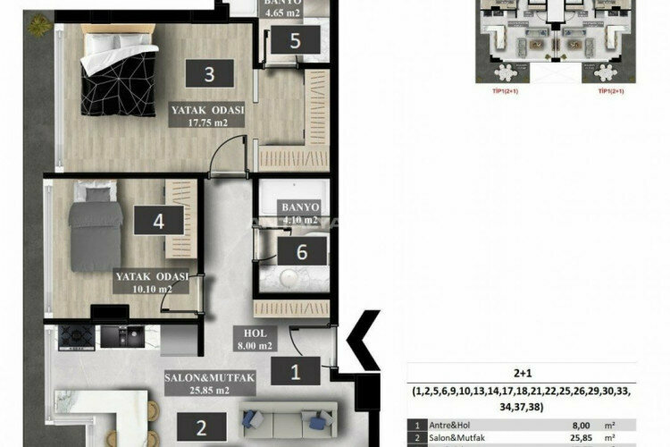 Квартира 2+1 в Анталии, Турция | PKK-45369