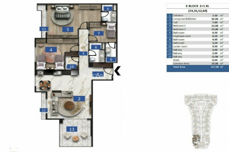 Квартира 2+1 в Анталии, Турция | SBB-45505