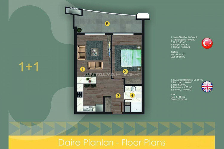 Квартира 2+1 в Анталии, Турция | PBB-44909