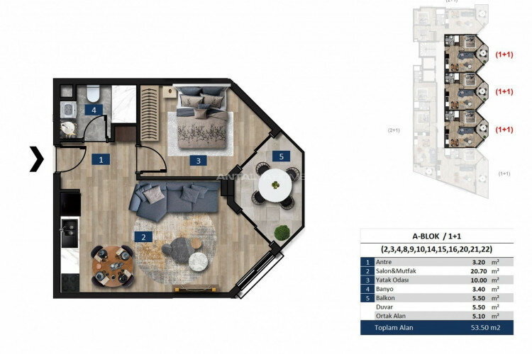 Квартира 2+1 в Анталии, Турция | STE-45205