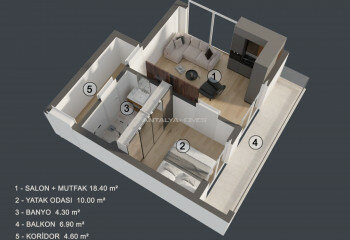 Квартира 1+1 в Муратпаше, Анталия, Турция | PKK-45450