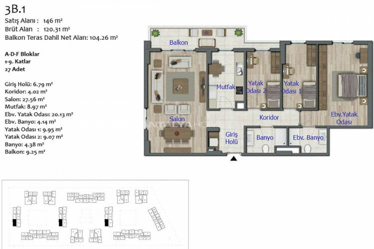 Квартира 2+1 в Кепезе, Анталия, Турция | SBB-44849